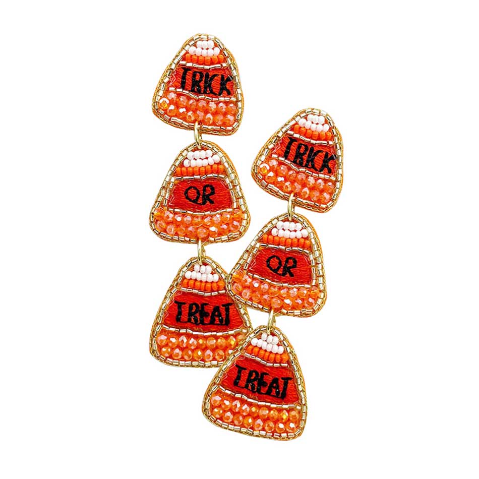 Felt Back Trick Or Treat Candy Teeth Beaded Dangle Earrings