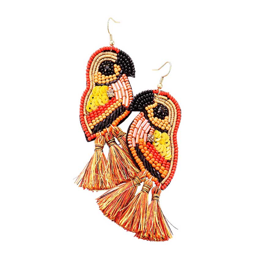 Multi Bead Sequin Parrot Tassel Earrings