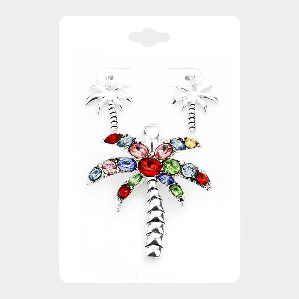 Multi Stone Palm Tree Magnetic Pendant Set