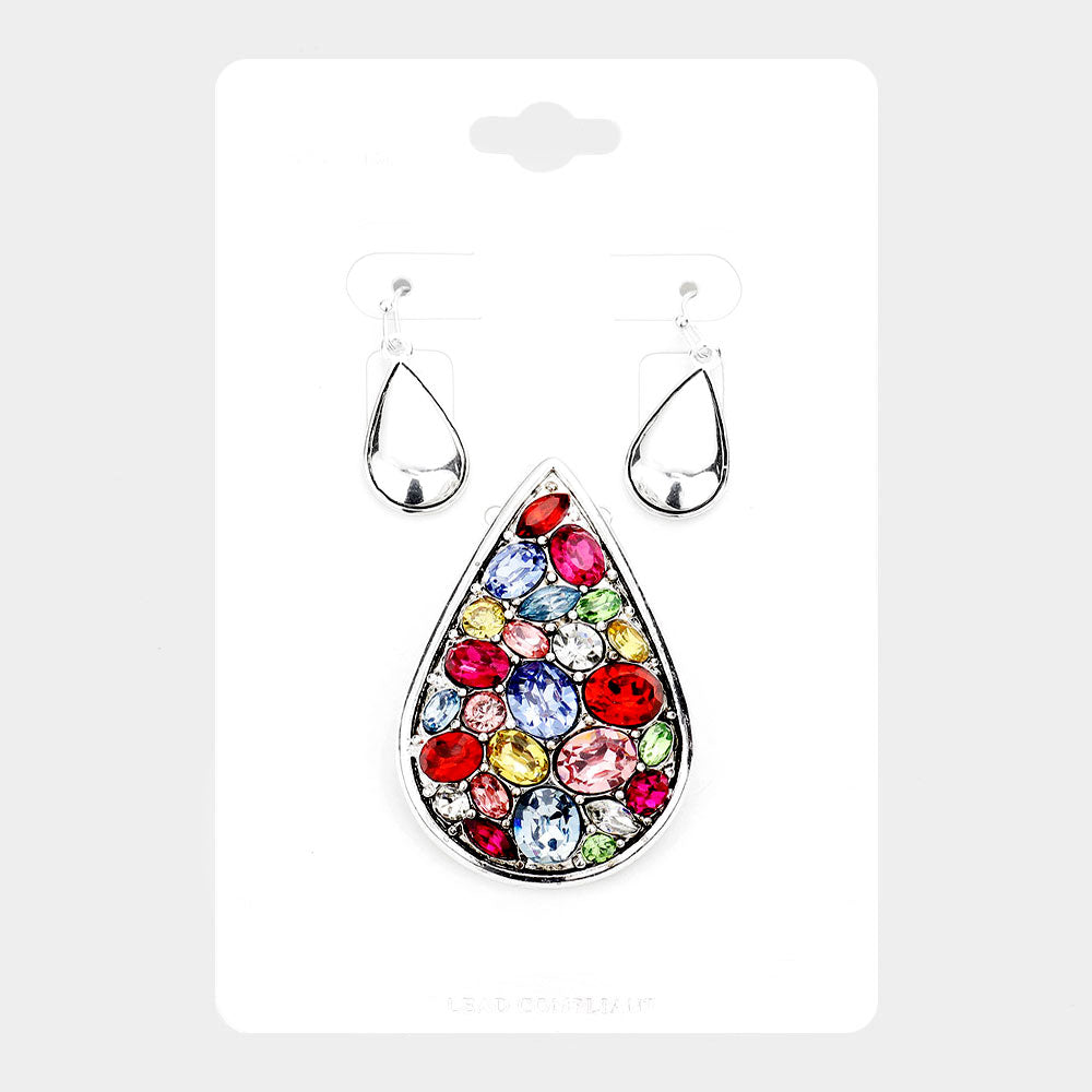 Multi Stone Teardrop Magnetic Pendant Set