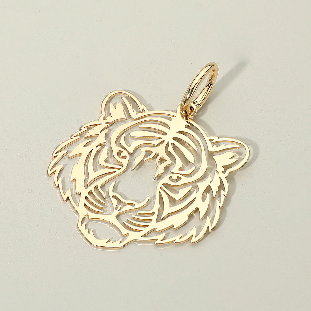 Metal Tiger Face Cutout Pendant Charm