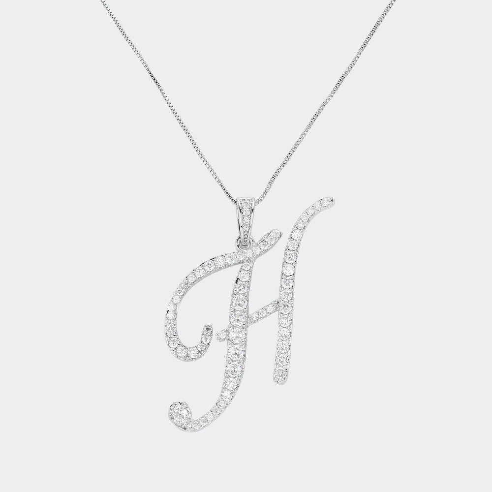 -H- CZ Initial Monogram Pendant Necklace