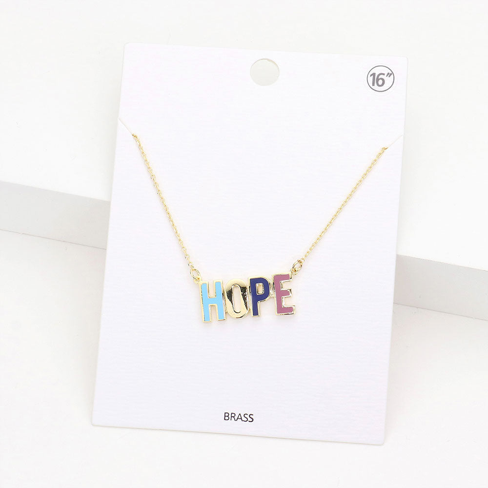 HOPE Brass Metal Enamel Message Pendant Necklace