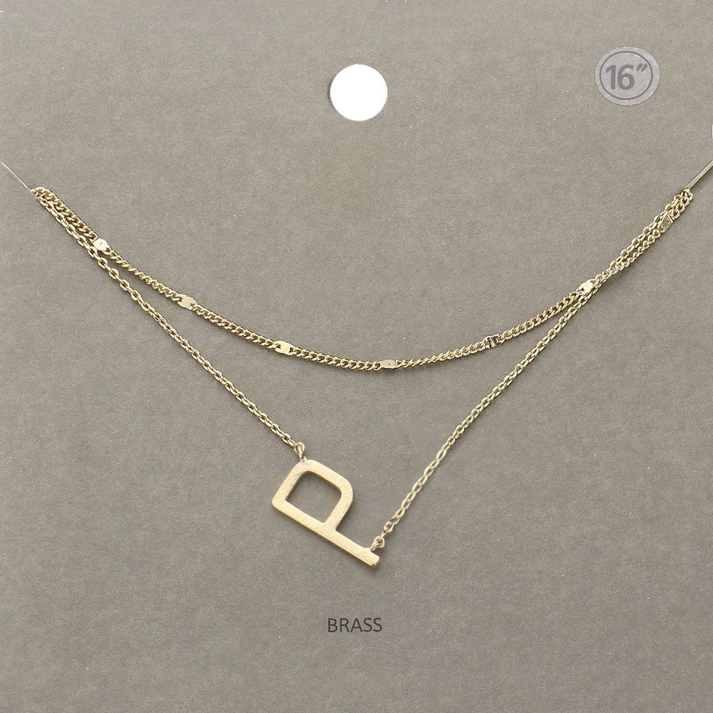 -P- Initial Monogram Brass Metal Necklace