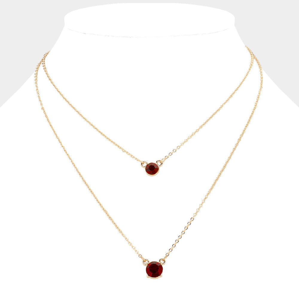 Double Round Stone Pendant Layered Necklace