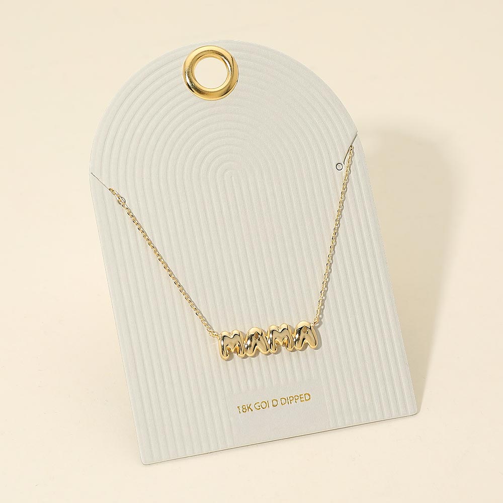 18K Gold Dipped MAMA Bubble Letter Plate Pendant Necklace