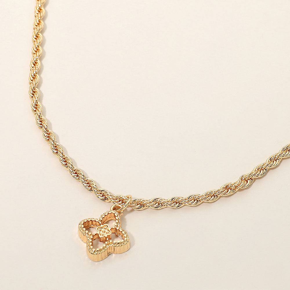 Gold Dipped Clover Charm Pendant Necklace