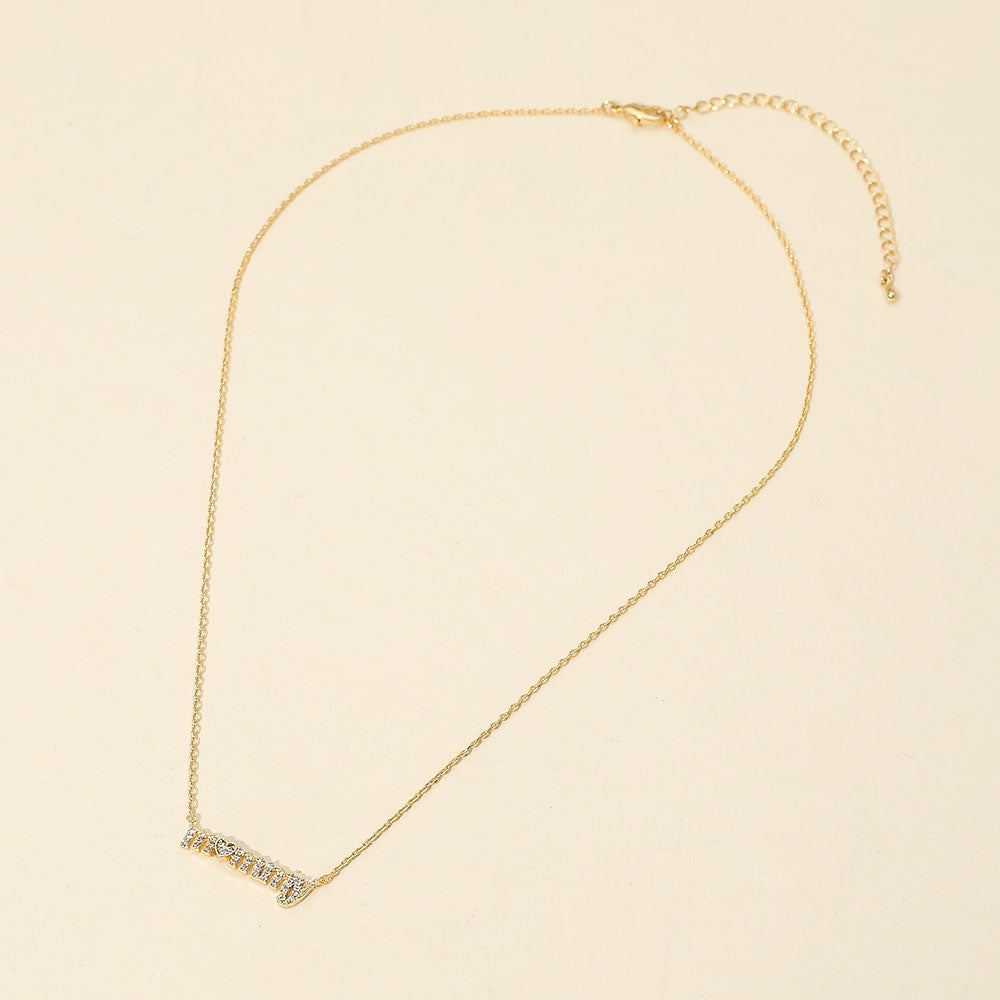18K Gold Dipped Stone Pave MOMMY Plate Pendant Necklace