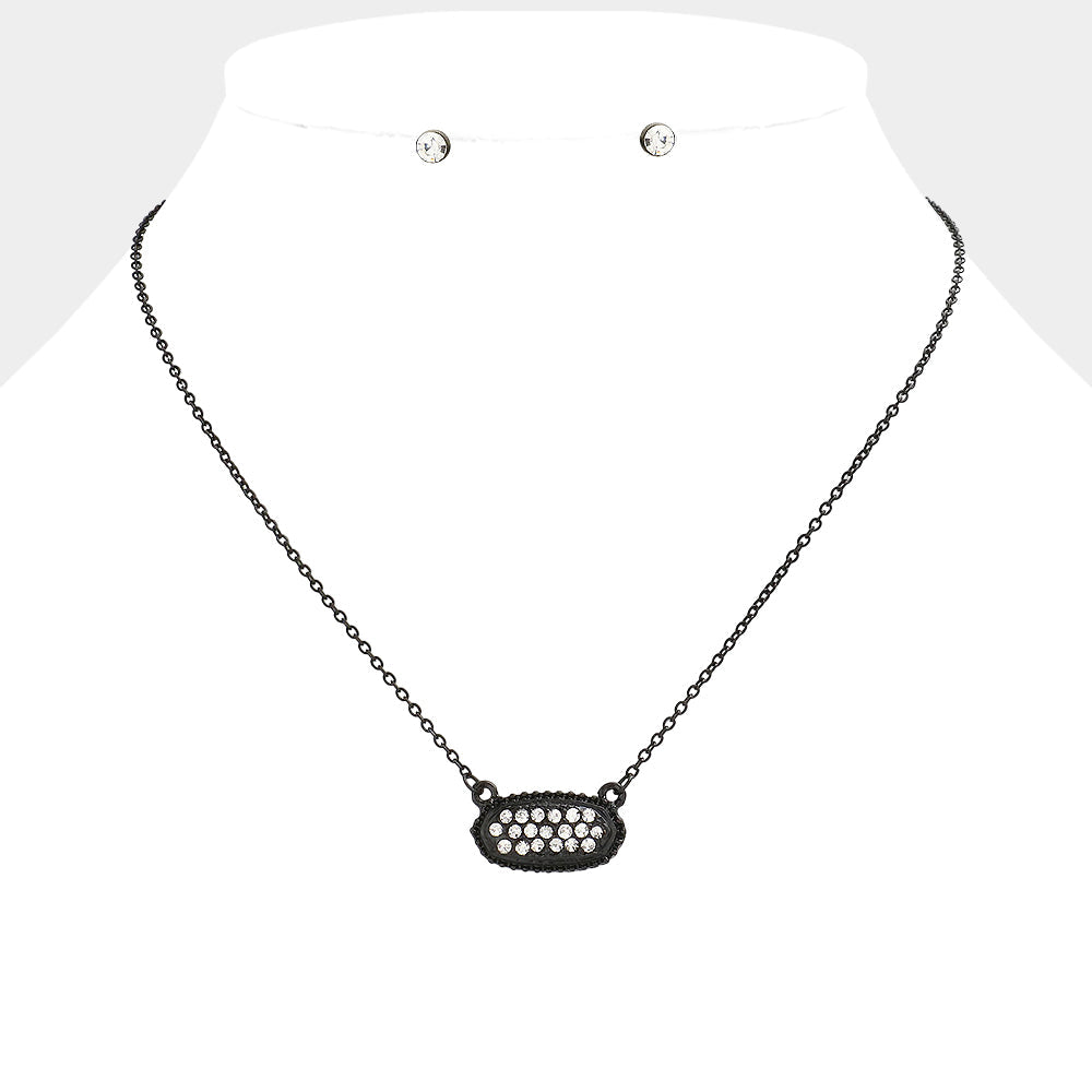 Crystal embellished oval pendant necklace