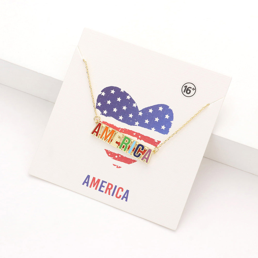 Collar con colgante de esmalte de arcoíris America Message