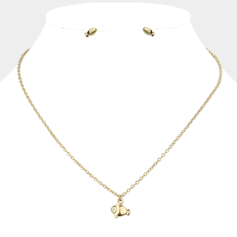 Rhinestone Embellished Fish Pendant Necklace