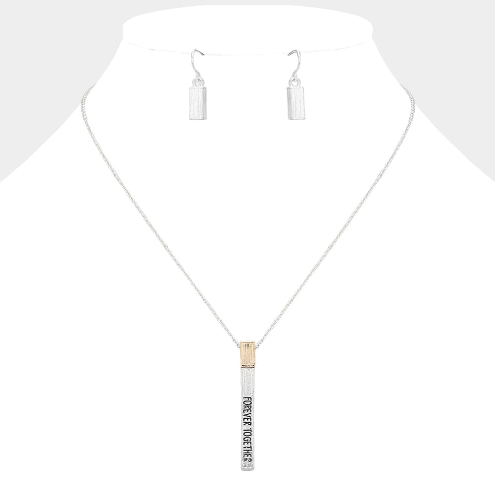 "Forever Together" Metal Bar Pendant Necklace