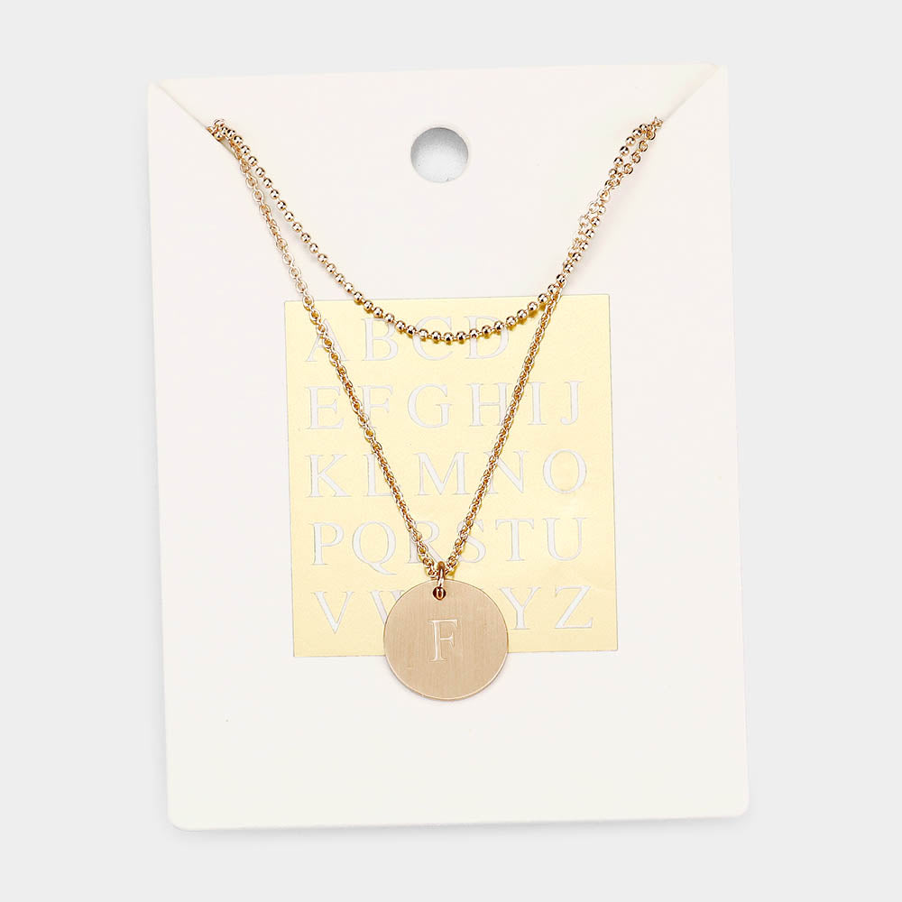 -F- Initial Monogram Round Metal Pendant Necklace
