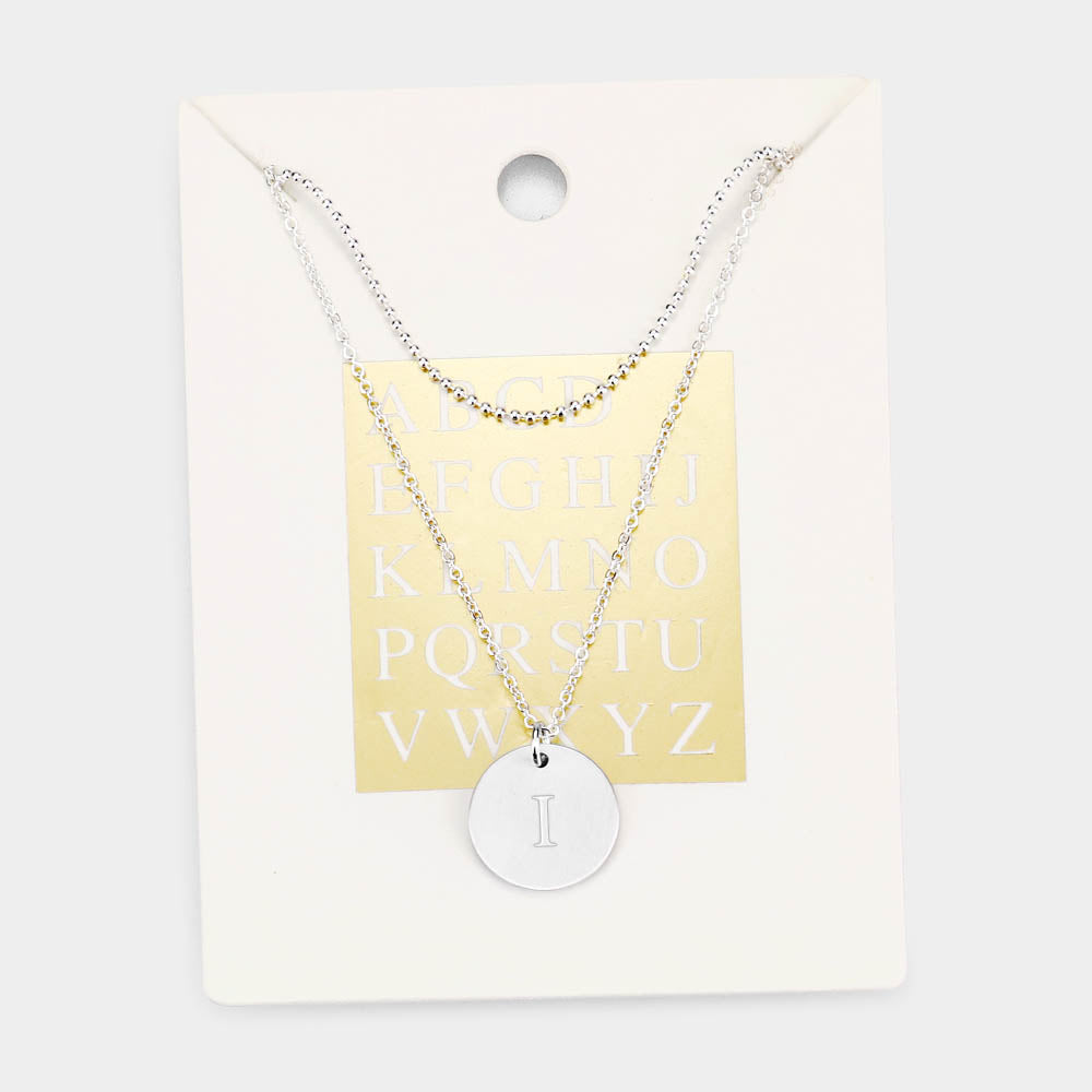 -I- Initial Monogram Round Metal Pendant Necklace