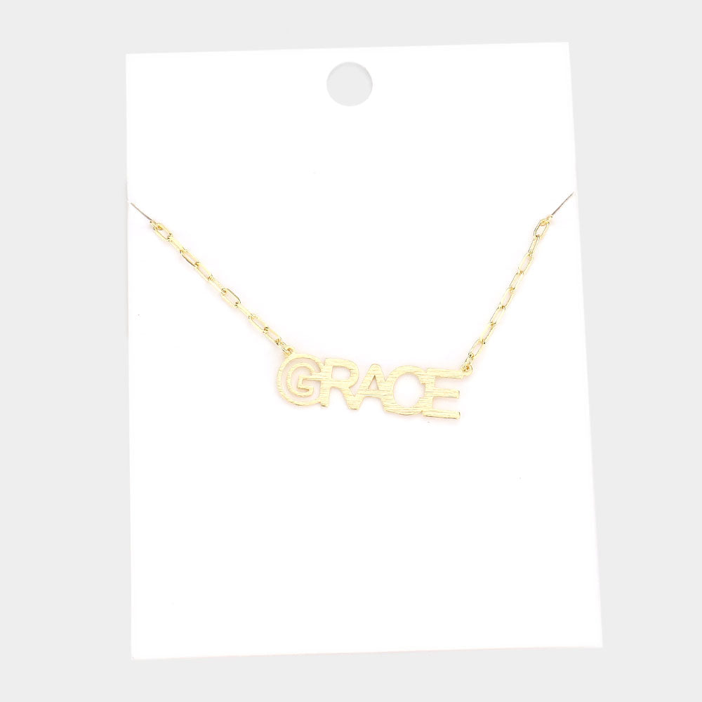 GRACE Brass Metal Message Pendant Necklace