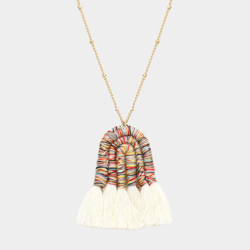 Thread Wrapped Pointed Tassel Pendant Long Necklace