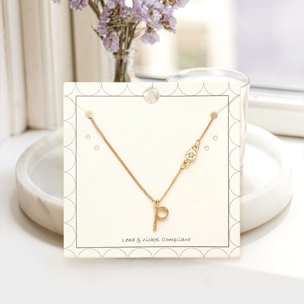 P - Small Letter Initial Monogram Pendant Necklace with Crystal
