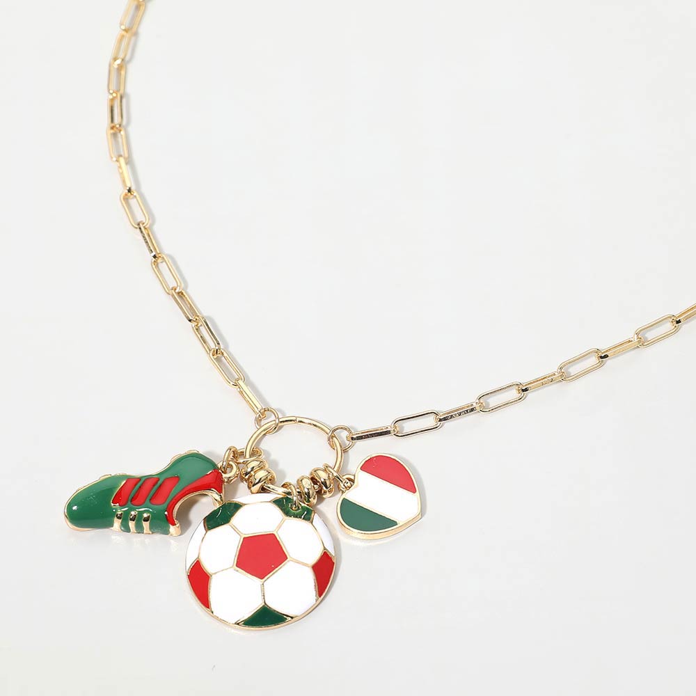 Italy Soccer Ball Shoe Heart Charm Toggle Pendant Paperclip Chain Necklace