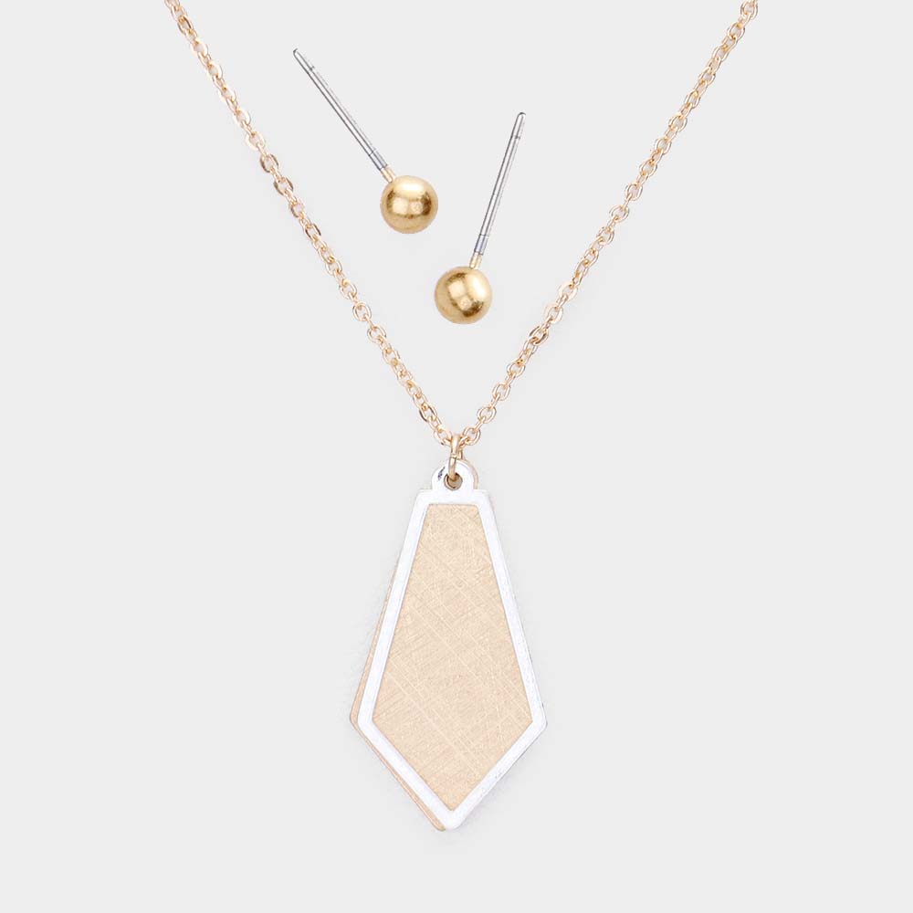 Two Tone Brass Metal Pendant Necklace