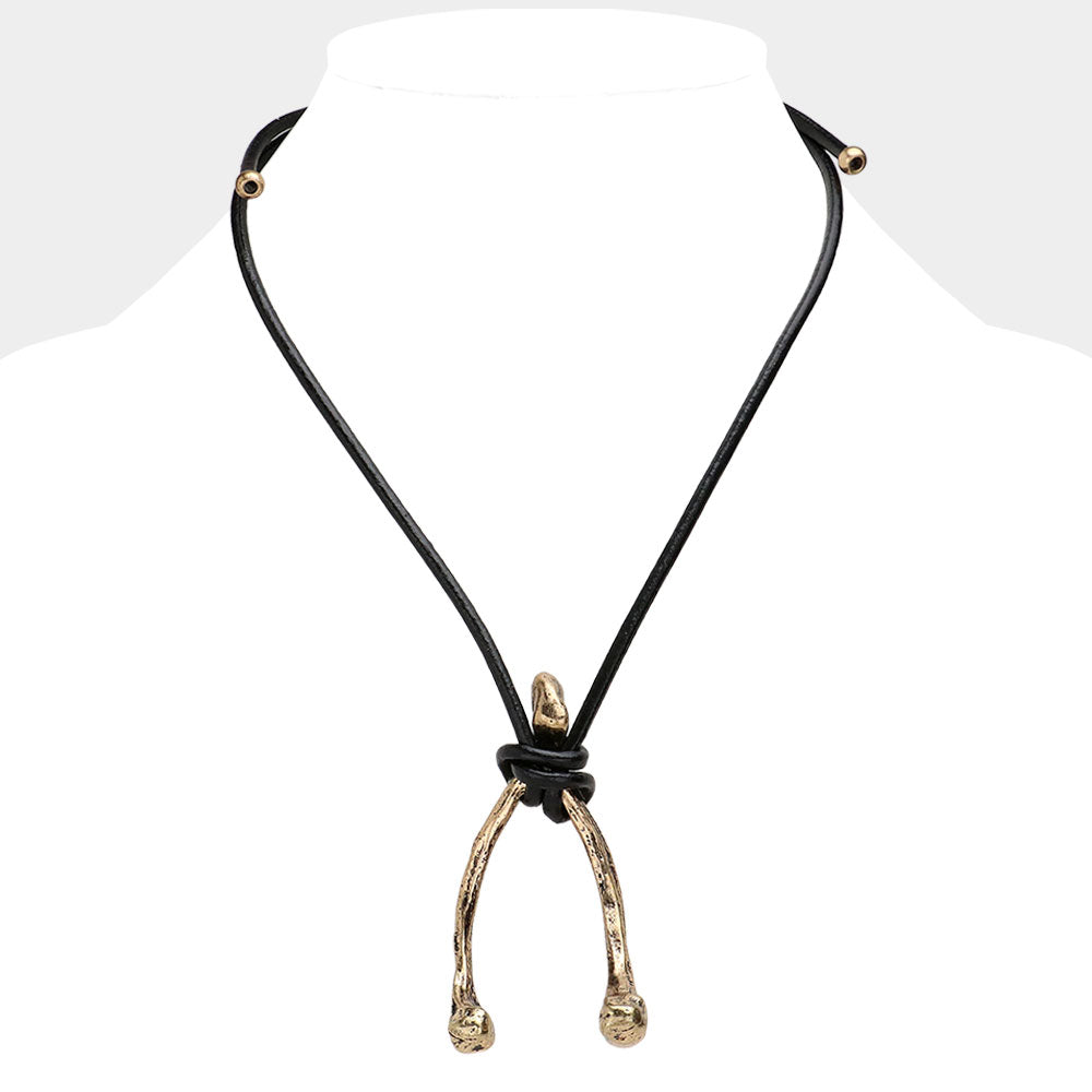Unisex Wishbone Metal Pendant Necklace