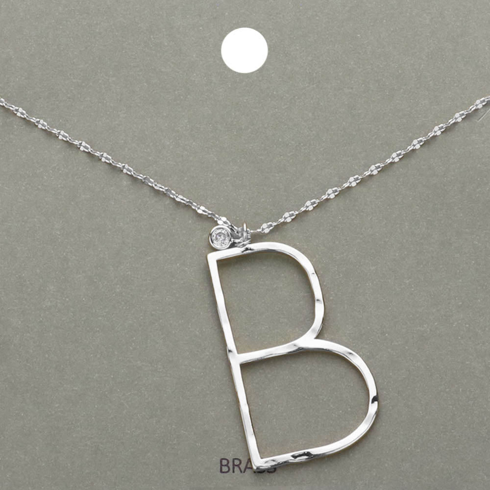 -B- Initial Monogram Brass Metal Pendant Necklace