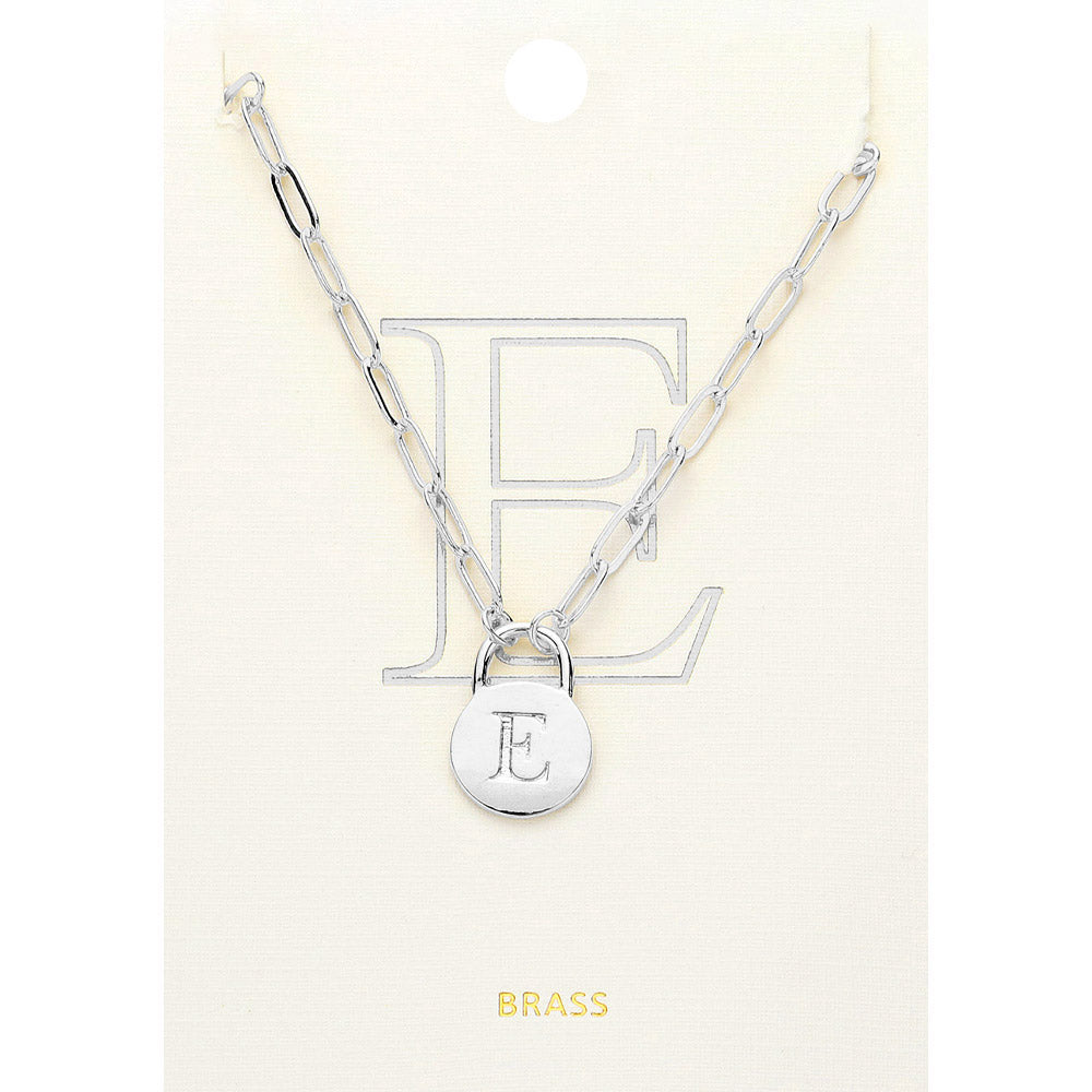 -E- Brass Metal Initial Monogram Lock Pendant Necklace