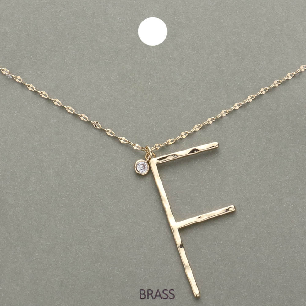 -F- Initial Monogram Brass Metal Pendant Necklace