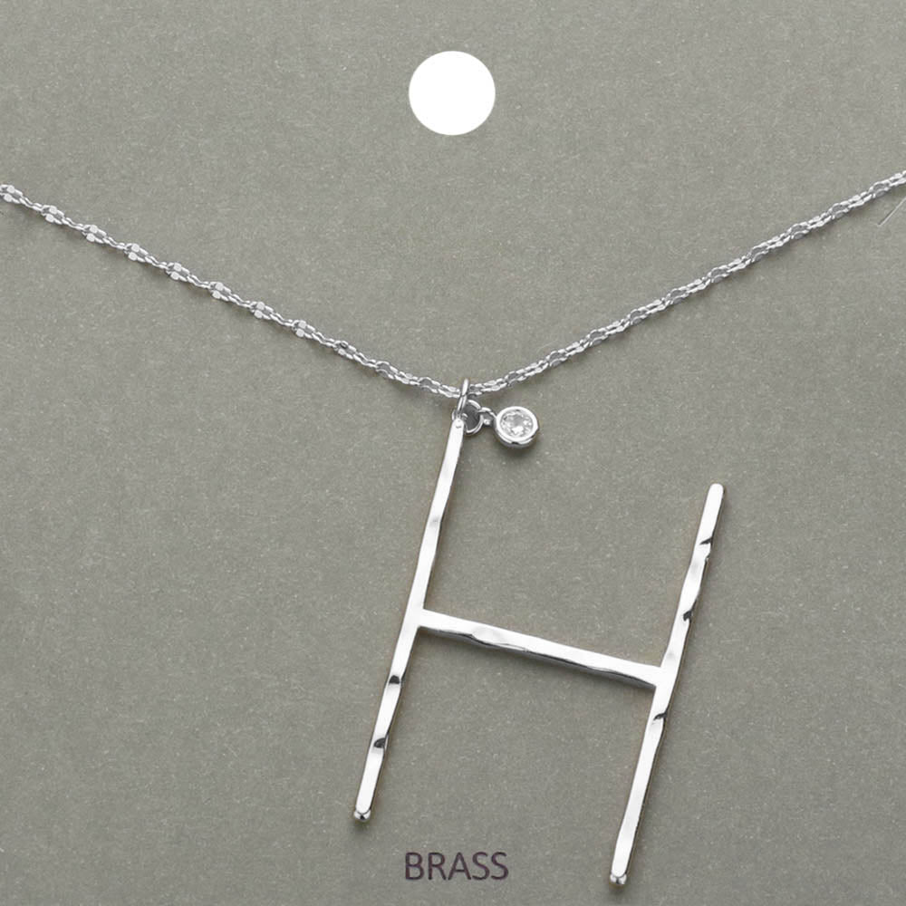 -H- Initial Monogram Brass Metal Pendant Necklace