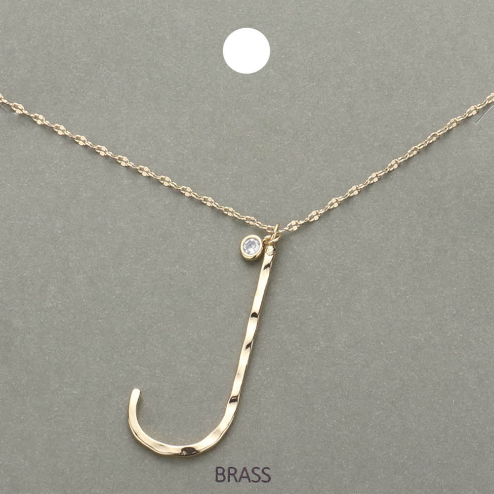 -J- Initial VBrass Metal Pendant Necklace