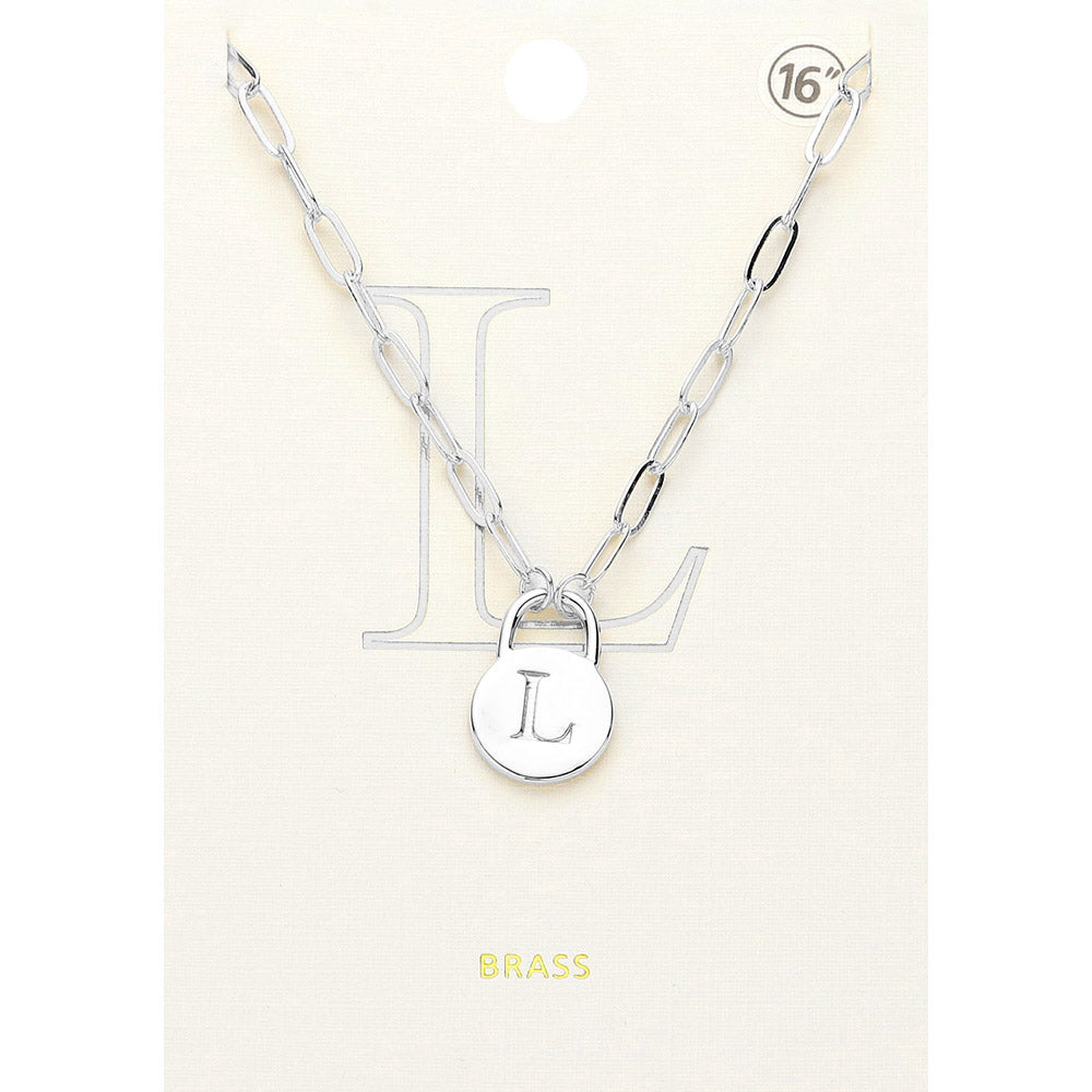 -L- Brass Metal Initial Monogram Lock Pendant Necklace