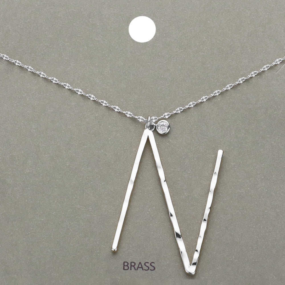 -N- Initial Monogram Brass Metal Pendant Necklace