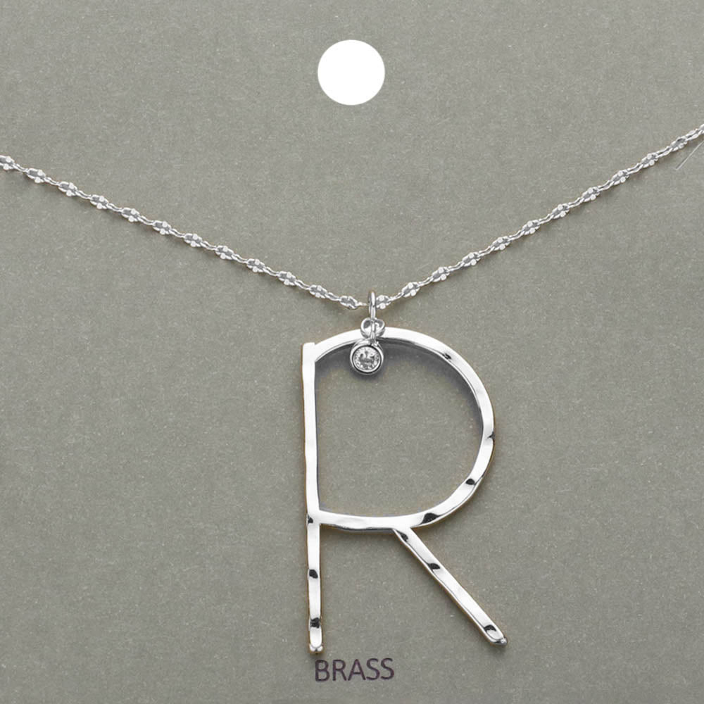 -R- Initial Monogram Brass Metal Pendant Necklace