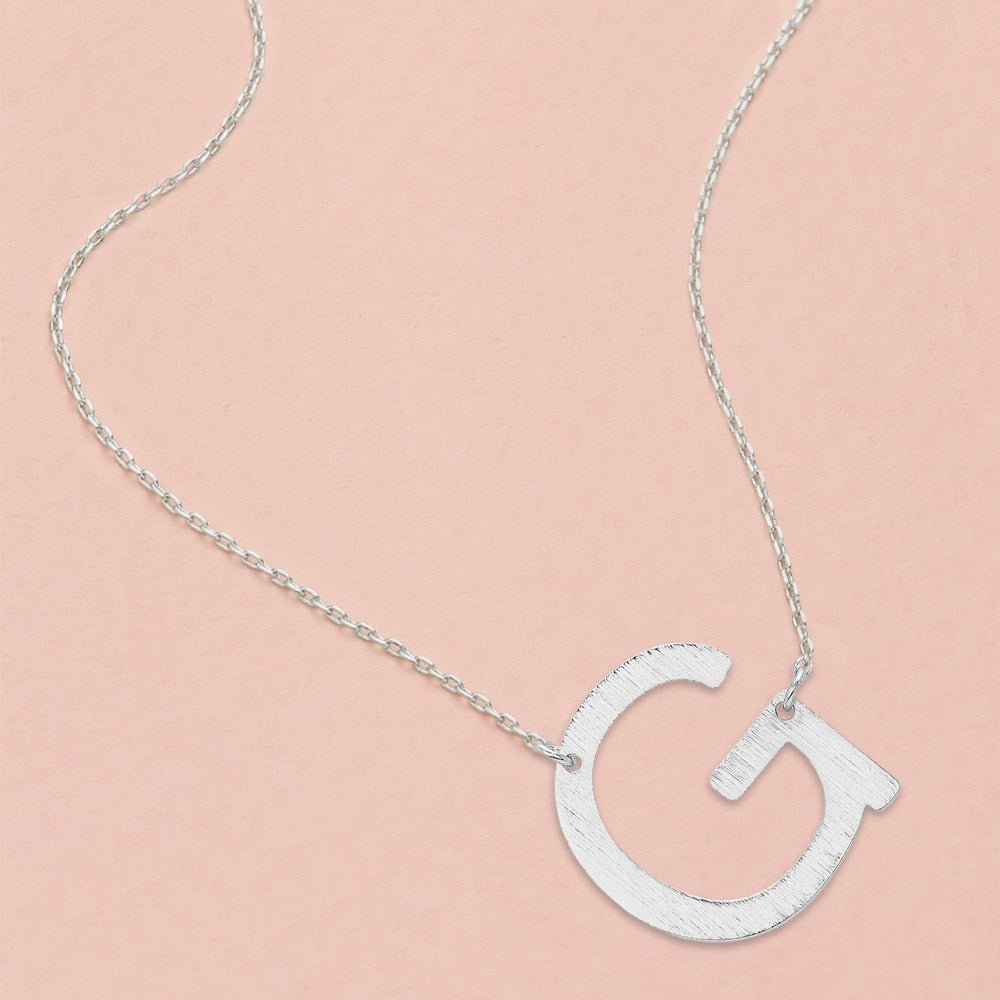 G- White Gold Dipped Initial Monogram Pendant Necklace