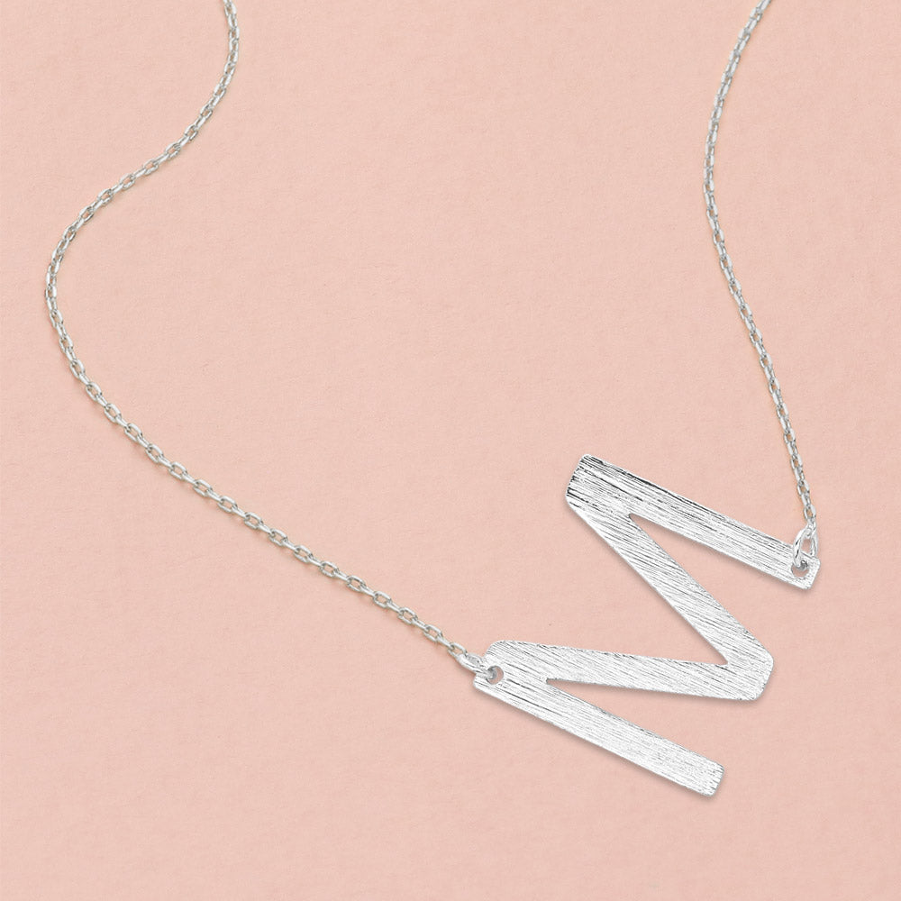 -M- White Gold Dipped Initial Monogram Pendant Necklace