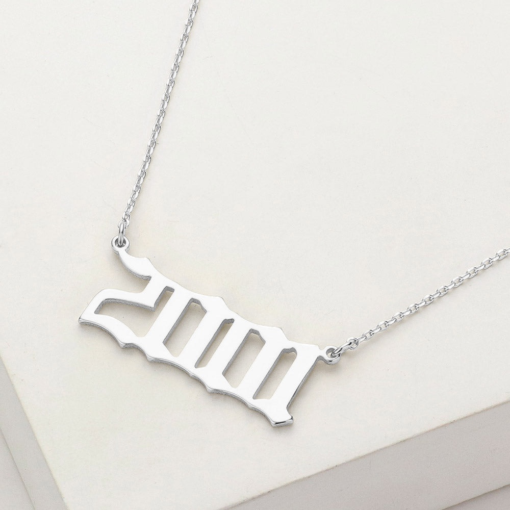 White Gold Dipped 2001 Birth Year Plate Pendant Necklace