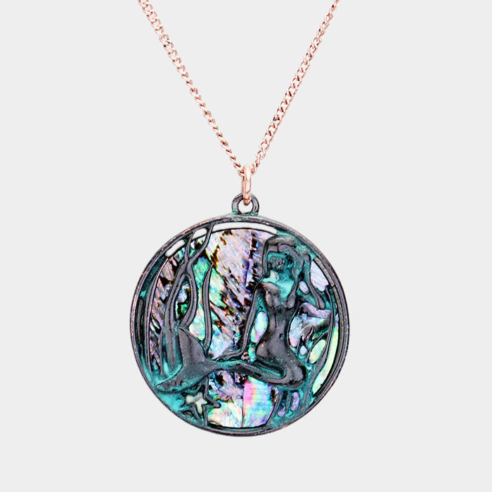 Mermaid Abalone Round Pendant Necklace