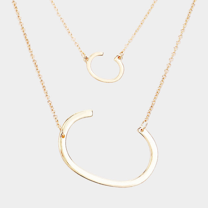-C- Initial Monogram 2Row Strand Double Detachable Chain Necklace