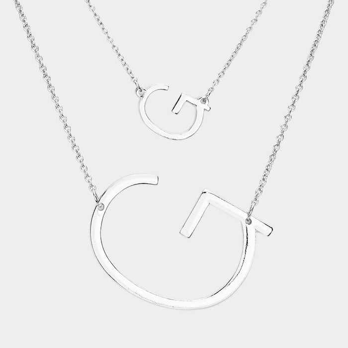 -G- Initial Monogram 2Row Strand Double Detachable Chain Necklace