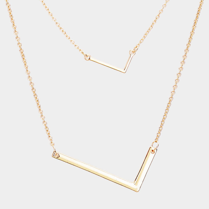 -L- Initial Monogram 2Row Strand Double Detachable Chain Necklace