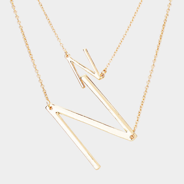 -N- Initial Monogram 2Row Strand Double Detachable Chain Necklace