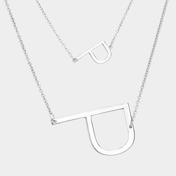 -P- Initial Monogram 2Row Strand Double Detachable Chain Necklace