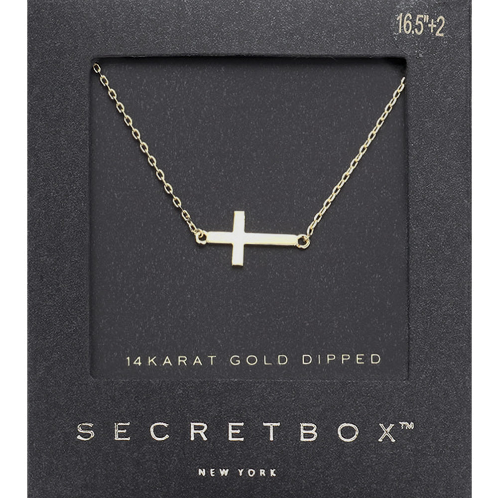 SECRETt BOX_14K Gold Dipped Sideways Cross Pendant Necklace