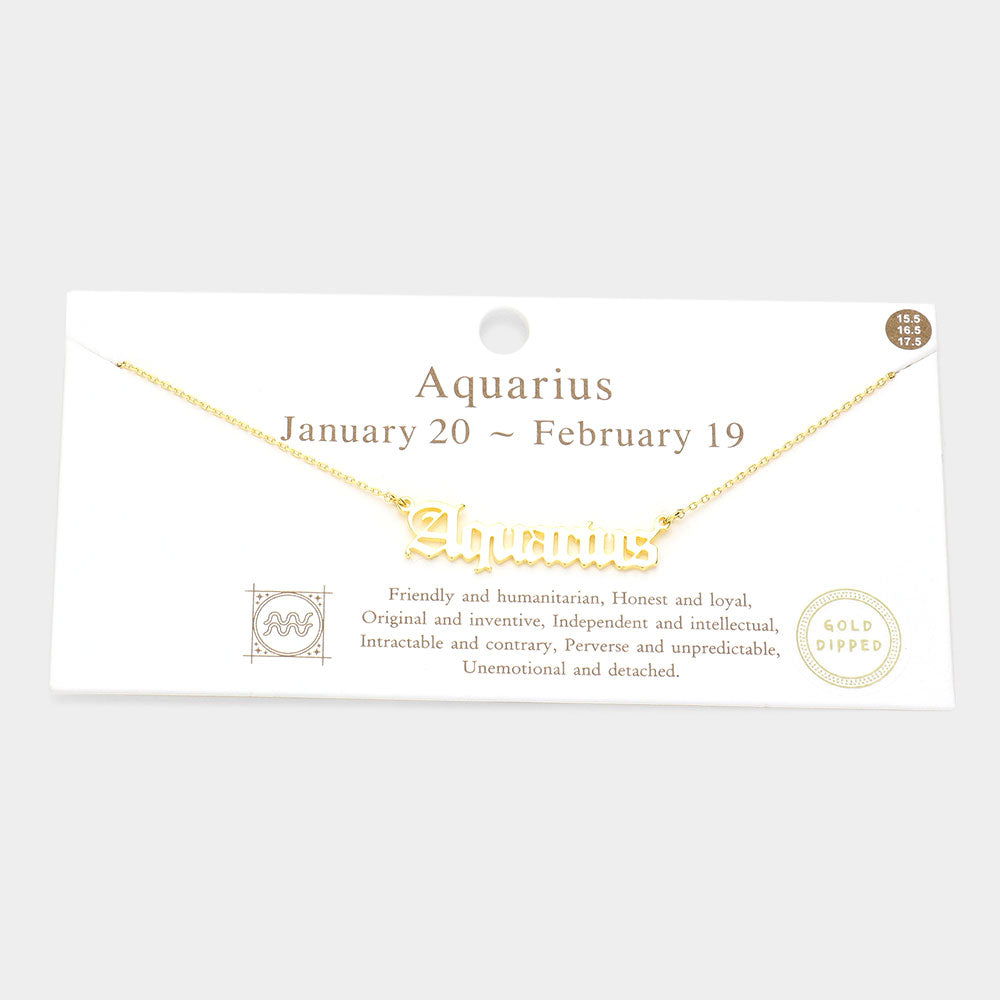 Aquarius Gold Dipped Zodiac Name Pendant Necklace