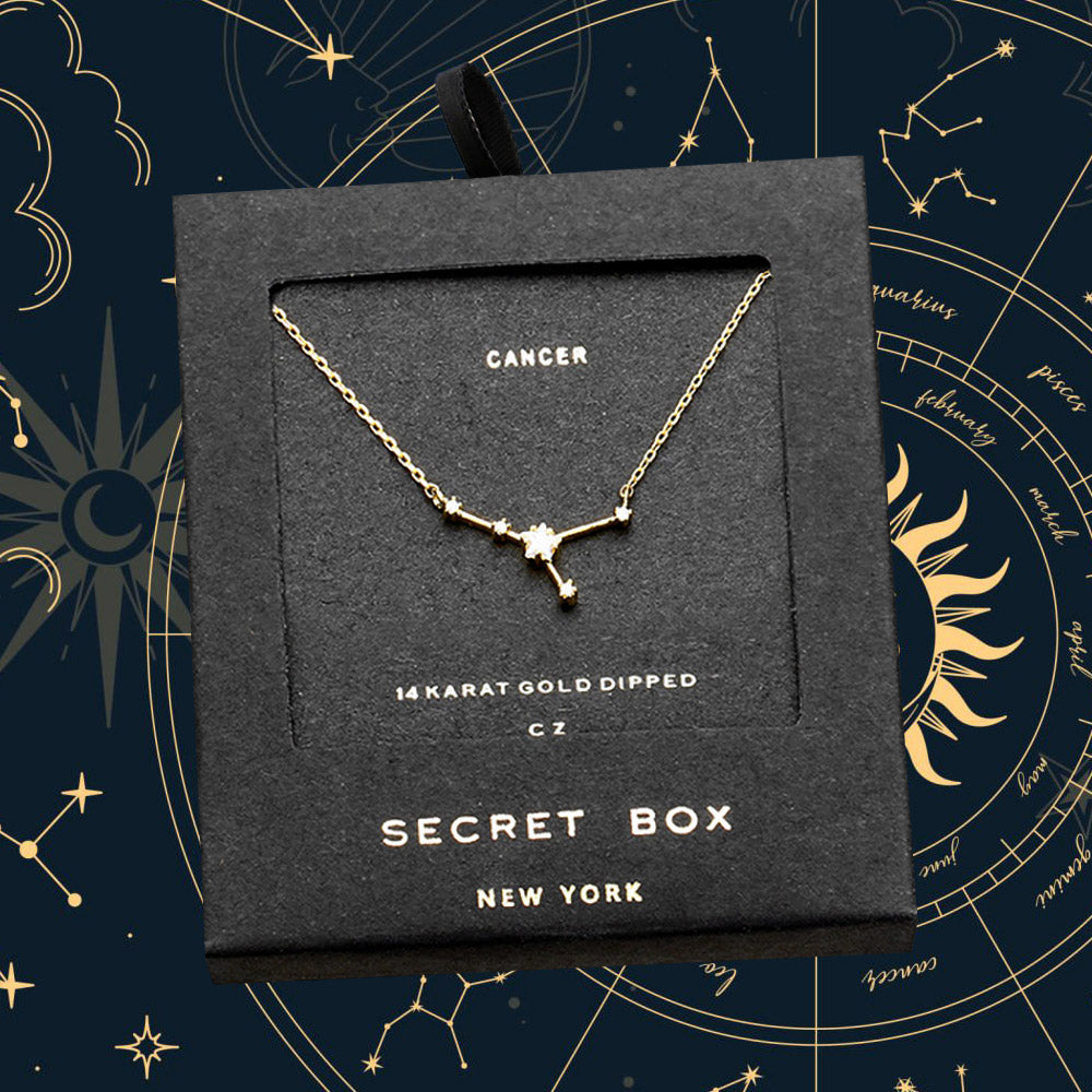 Secret Box _ 14K Gold Dipped CZ Cancer Zodiac Sign Pendant Necklace