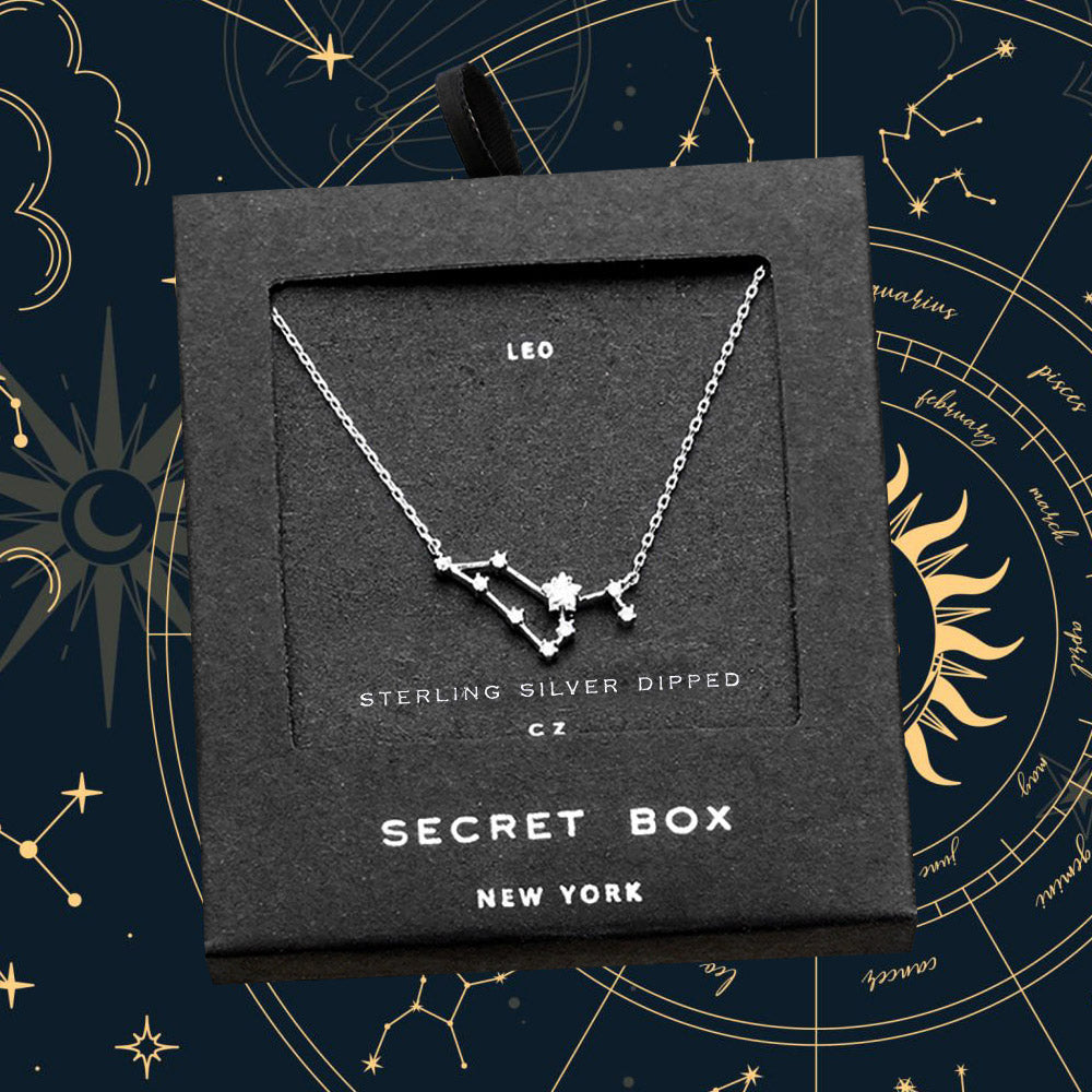 SECRET BOX_Sterling Silver Dipped CZ Leo Zodiac Sign Pendant Necklace
