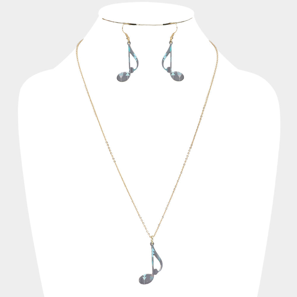 Patterned Music Note Pendant Necklace