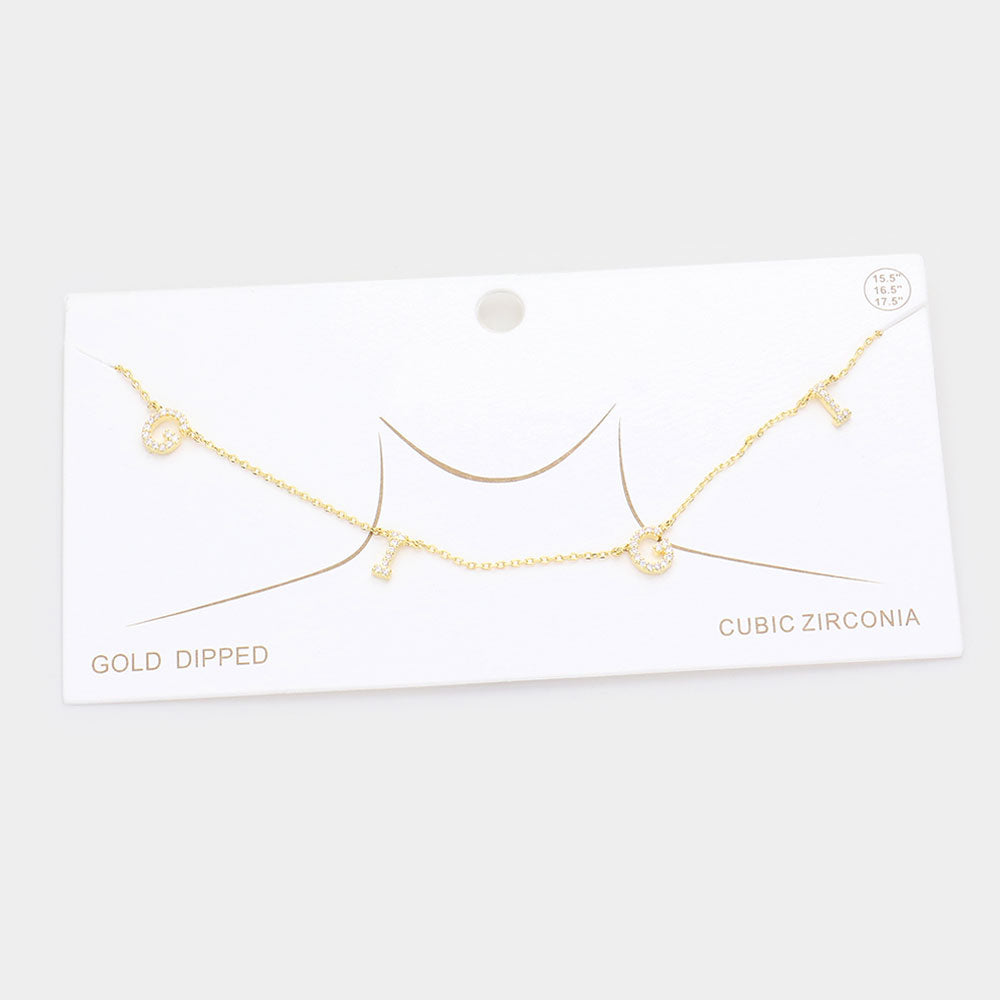 Gold Dipped CZ GIGI Message Pendant Necklace