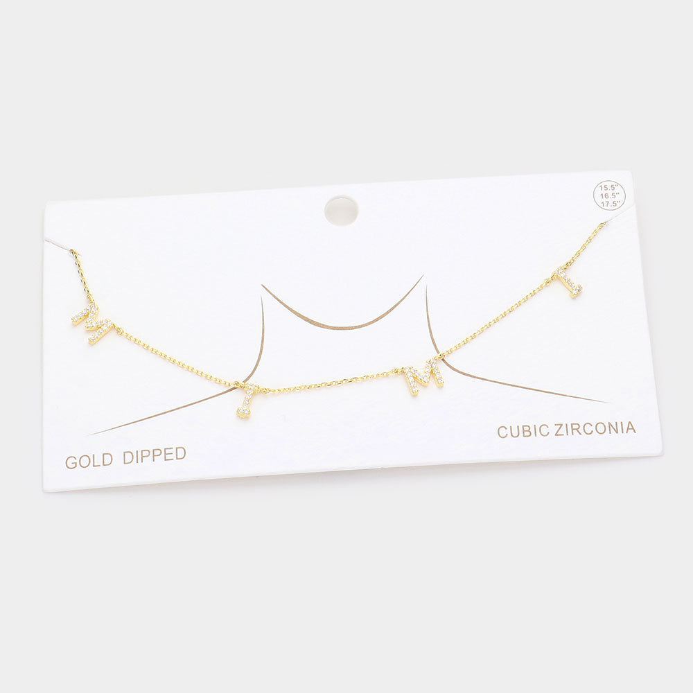 Collar con Colgante de Mensaje MIMI de Circonita Cúbica Bañado en Oro