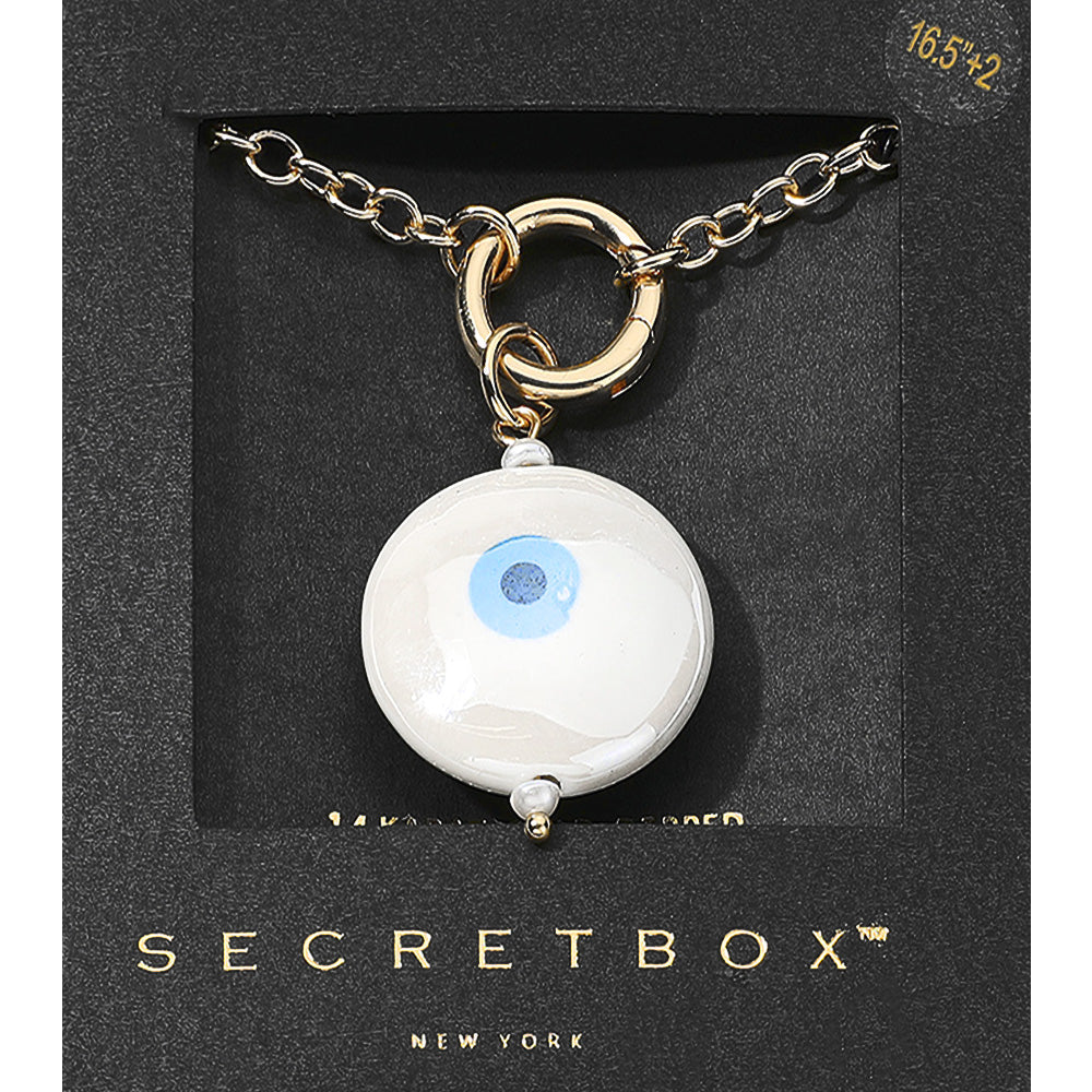SECRET BOX_14K Gold Dipped Interchangeable Evil Eye Printed Ceramic Ball Pendant Necklace