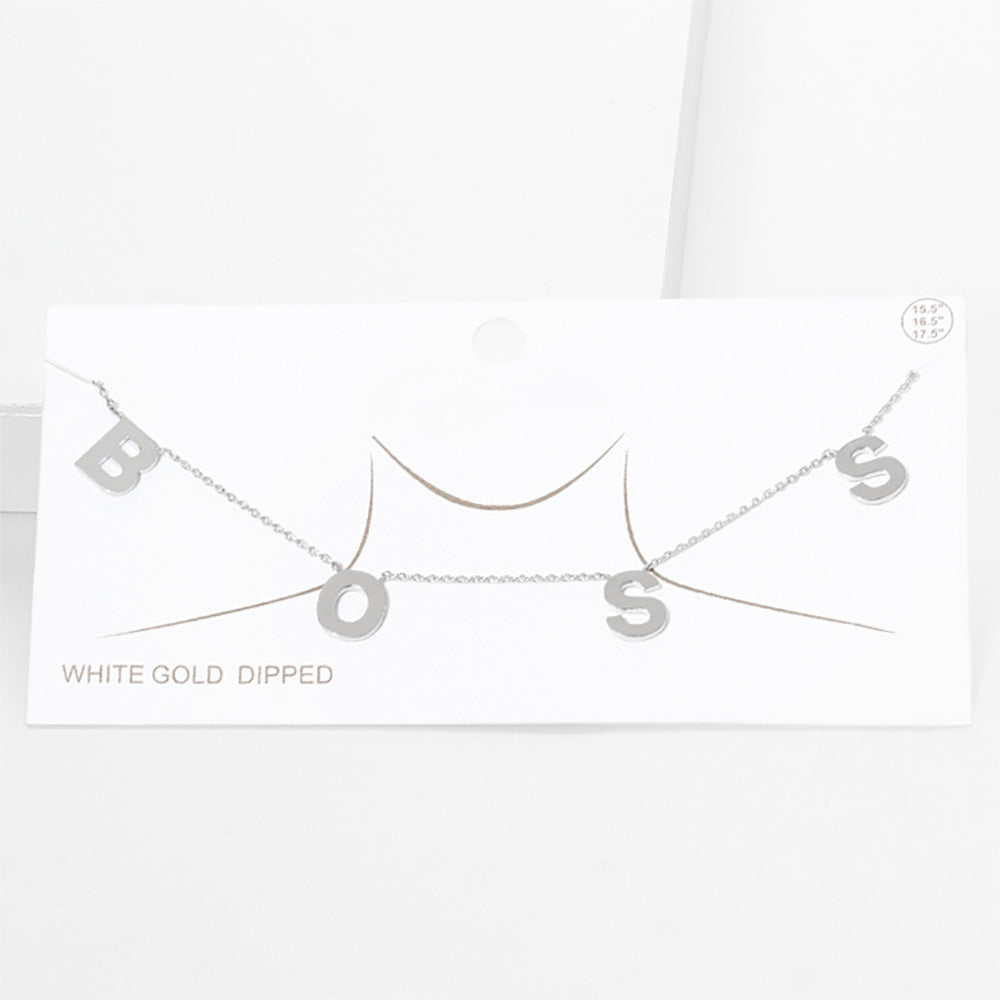 BOSS White Gold Dipped Message Pendant Necklace
